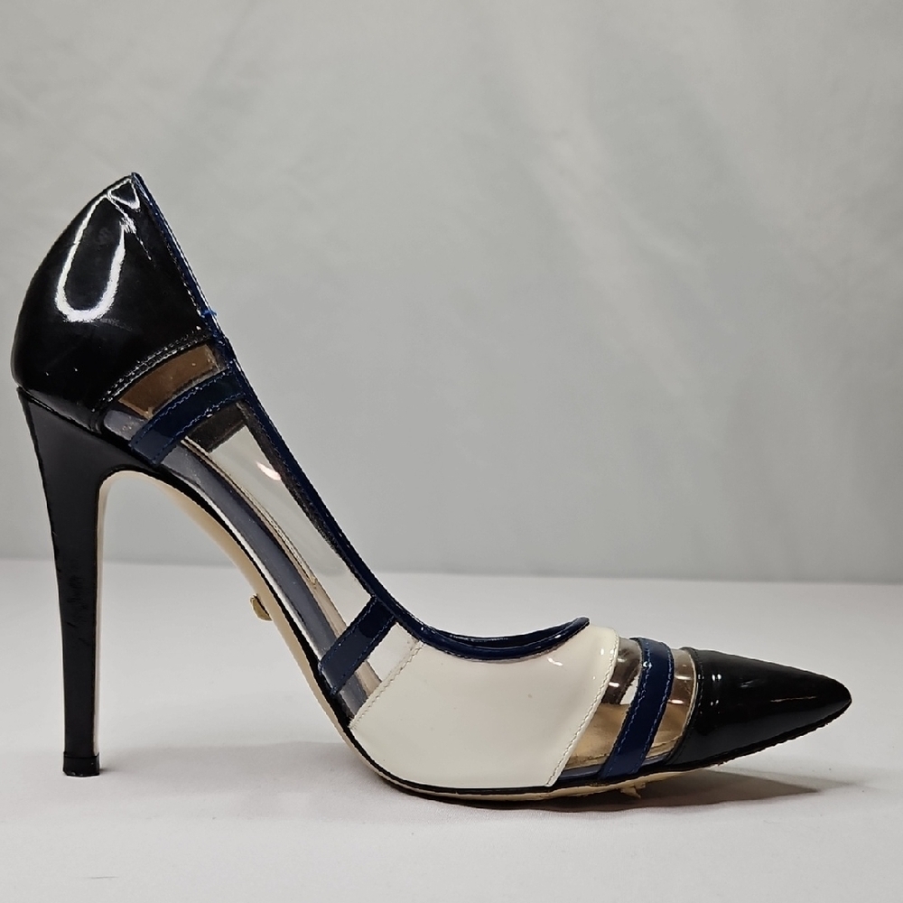 Diane Von Furstenberg Black, Blue and White Geometric Heels Size 6.5